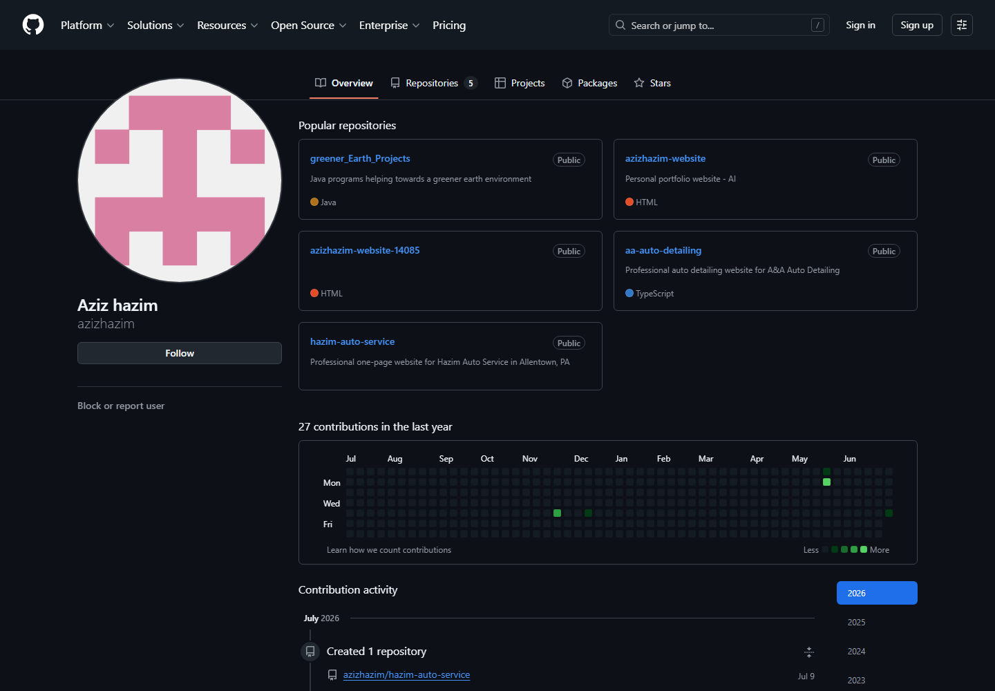 Aziz Hazim GitHub profile screenshot