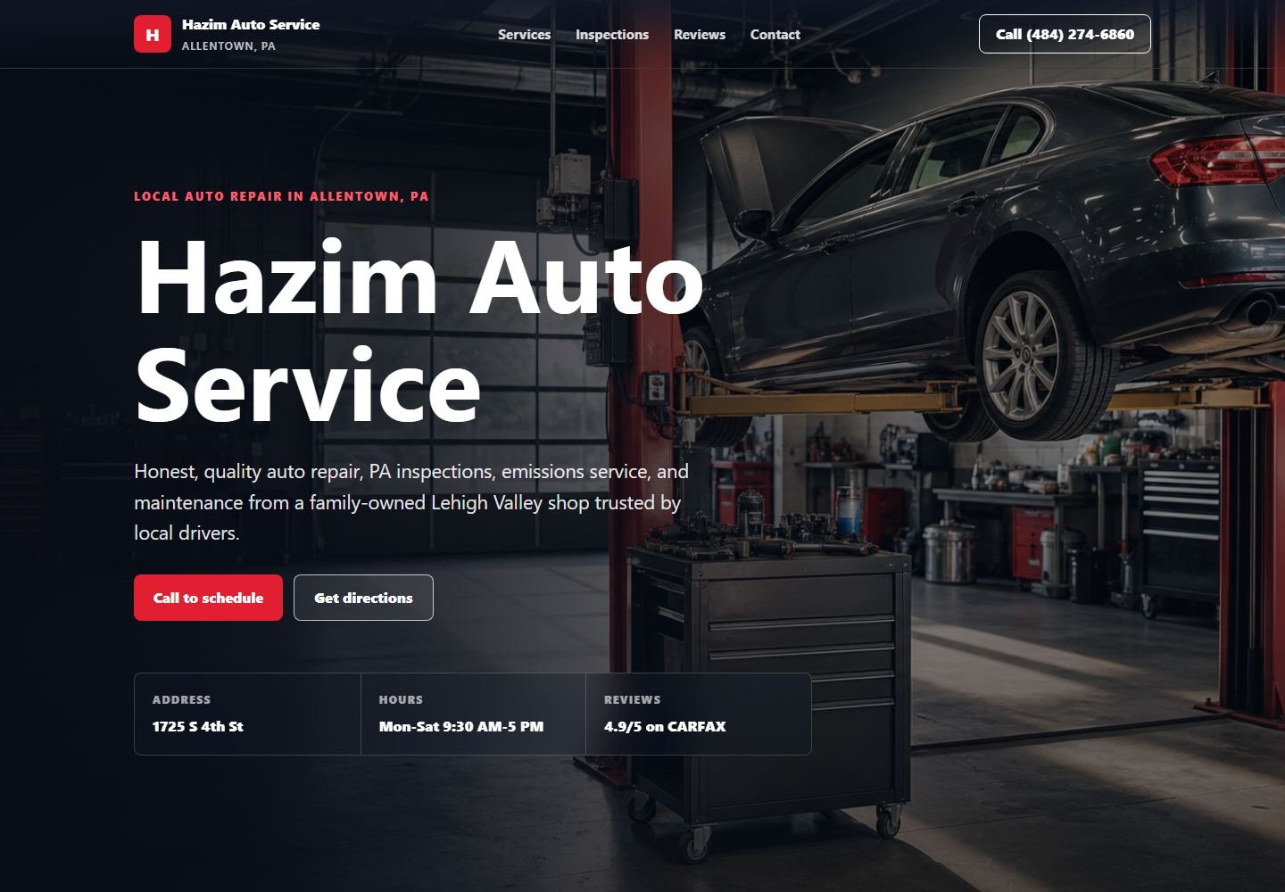 Hazim Auto Service homepage screenshot